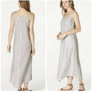 J. Jill Love Linen Dress Striped Chevron Sleeveless Beach‎ Coastal Maxi Small